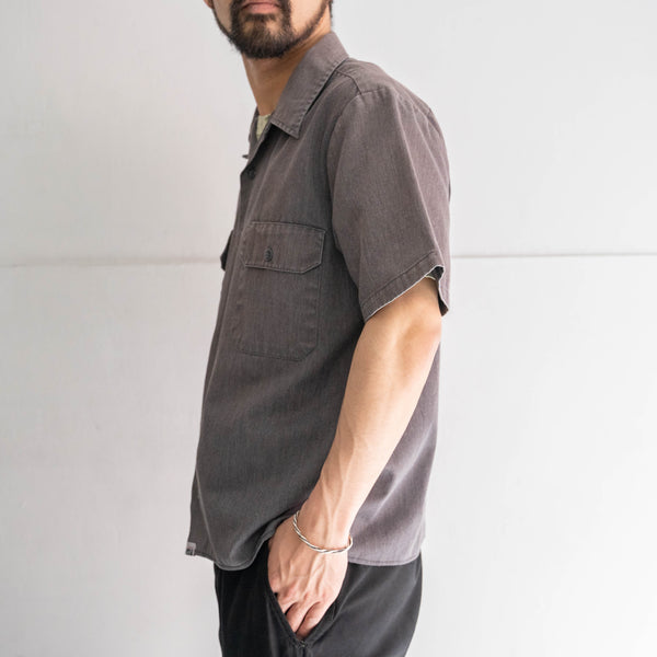 around 1990s faded gray color open collar short sleeve work shirt 'remake'