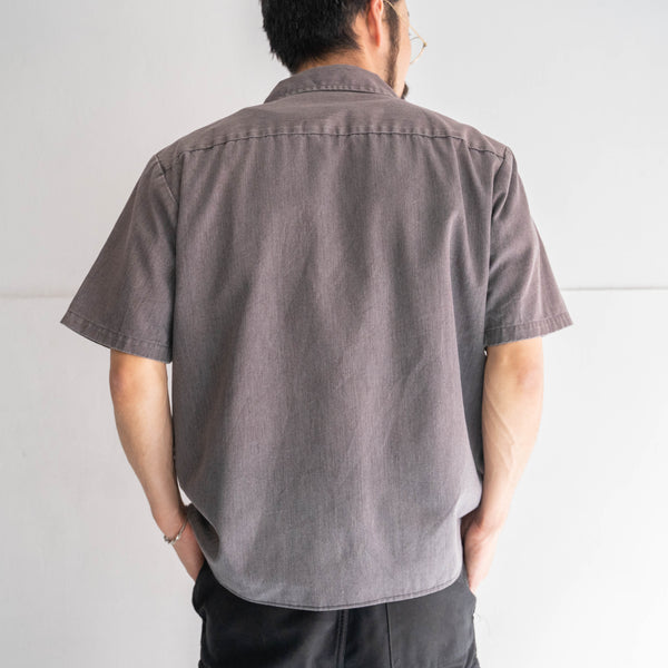 around 1990s faded gray color open collar short sleeve work shirt 'remake'