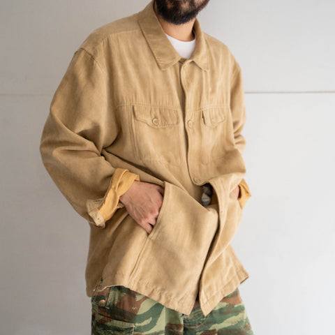 1990-00s beige color fake suede shirts -with side pocket-