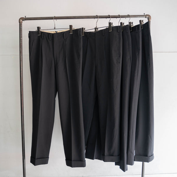 1970-80s Japan vintage black wool 1tuck slacks -1