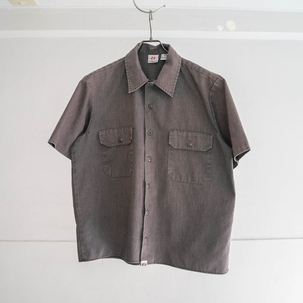around 1990s faded gray color open collar short sleeve work shirt 'remake'