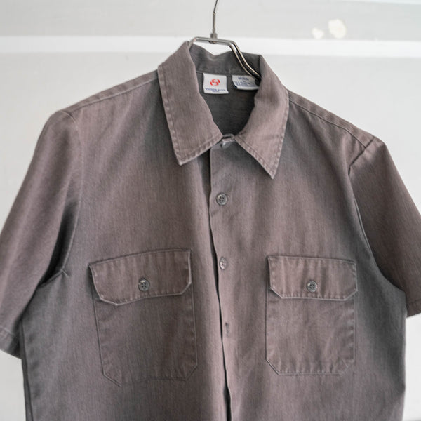 around 1990s faded gray color open collar short sleeve work shirt 'remake'