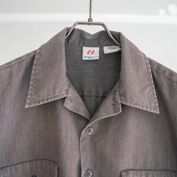 around 1990s faded gray color open collar short sleeve work shirt 'remake'