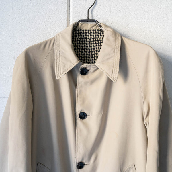 1970-80s Europe houndstooth & beige color reversible coat