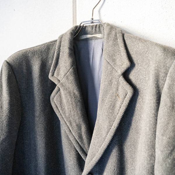 around1960s Japan vintage dark gray herringbone wool coat -great pattern-