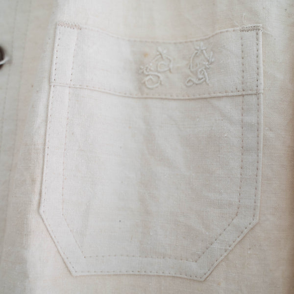 ~1920s "ANTIQUE REMAKE" French linen fabric work jacket -1