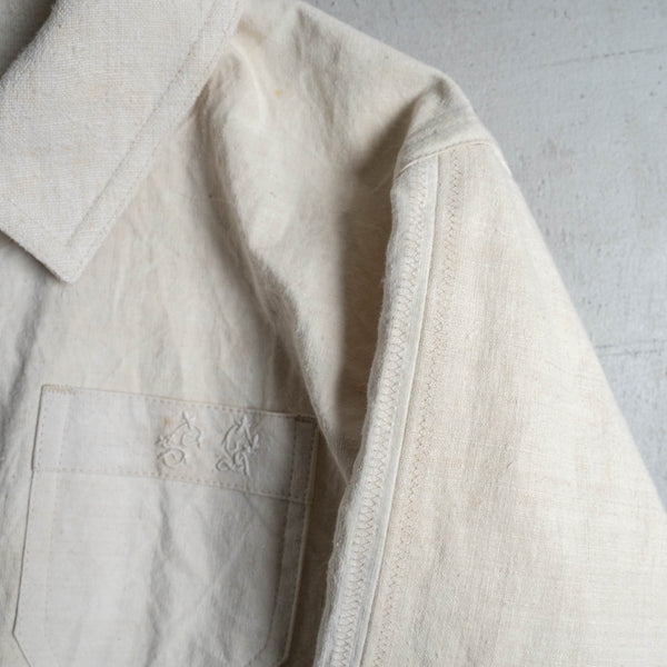 ~1920s "ANTIQUE REMAKE" French linen fabric work jacket -1