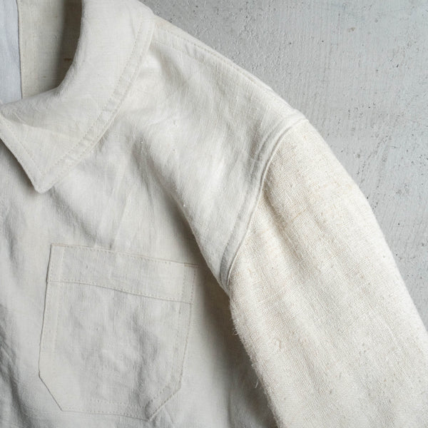 ~1920s "ANTIQUE REMAKE" French linen fabric work jacket -2