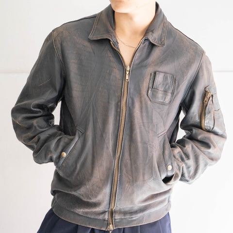 1970-80s French military pilot leather jacket -civilian type-’good fade’