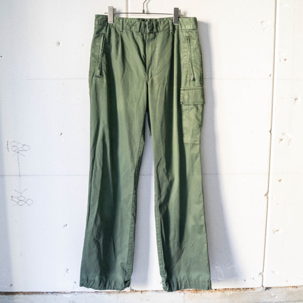 1990s German police green color cotton × poly cargo pants -black dyed-