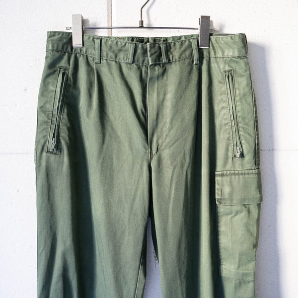 1990s German police green color cotton × poly cargo pants -black dyed-