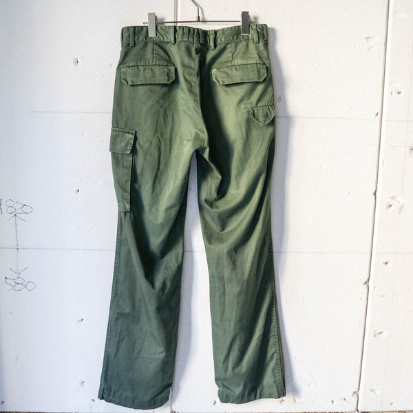 1990s German police green color cotton × poly cargo pants -black dyed-