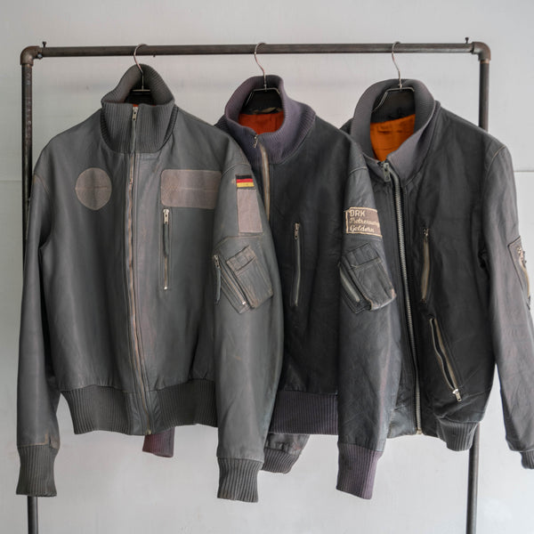1980-00s German military pilot leather jacket -dark gray-