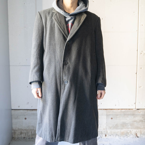 around1960s Japan vintage dark gray herringbone wool coat -great pattern-