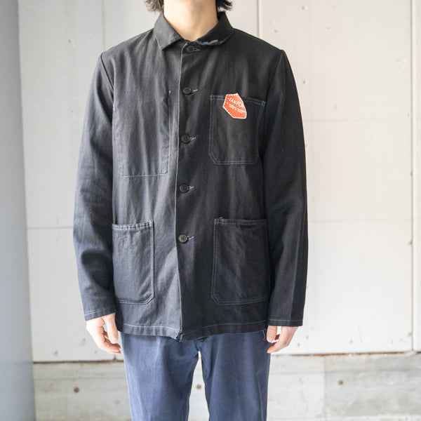 arounnd 1970s France cotton twill work jacket 'dead stock' -black dyed-