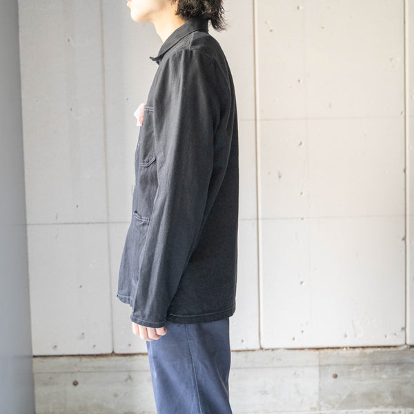 arounnd 1970s France cotton twill work jacket 'dead stock' -black dyed-