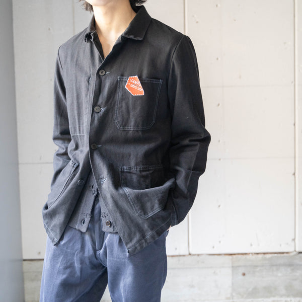 arounnd 1970s France cotton twill work jacket 'dead stock' -black dyed-