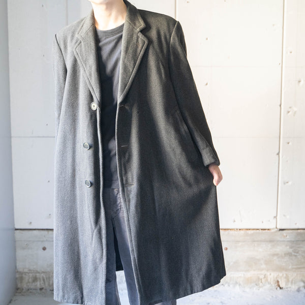 around1960s Japan vintage dark gray herringbone wool coat -great pattern-