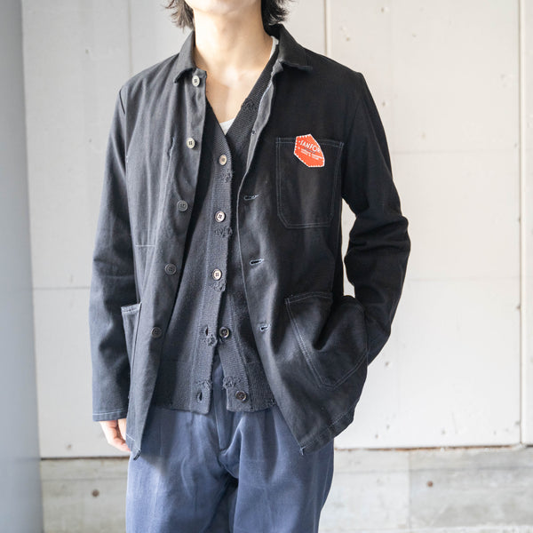 arounnd 1970s France cotton twill work jacket 'dead stock' -black dyed-