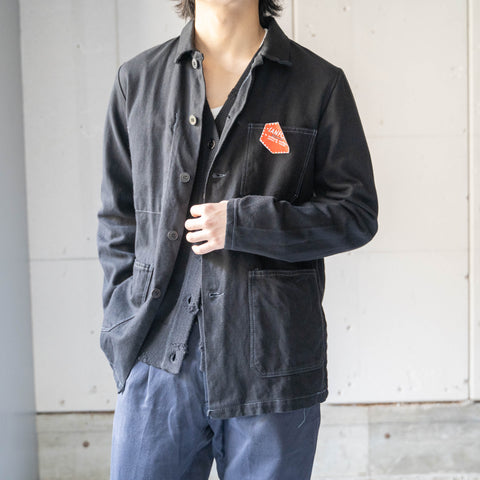 arounnd 1970s France cotton twill work jacket 'dead stock' -black dyed-