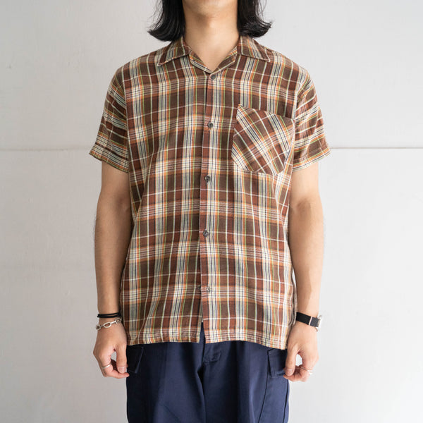 around 1960s France multi-color checked short sleeve shirt