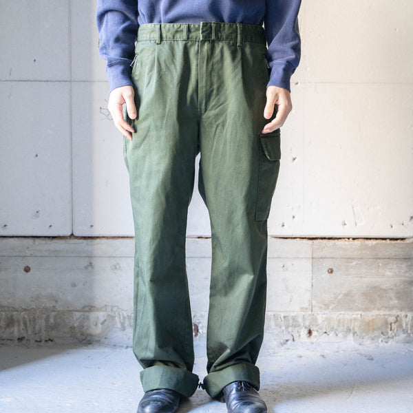 1990s German police green color cotton × poly cargo pants -black dyed-