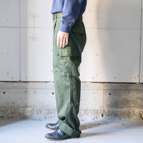 1990s German police green color cotton × poly cargo pants -black dyed-