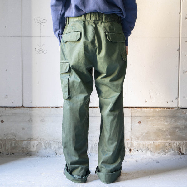 1990s German police green color cotton × poly cargo pants -black dyed-