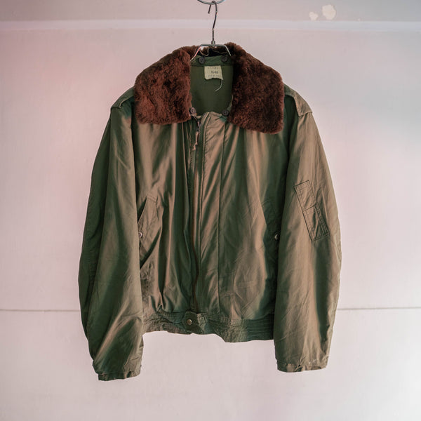 1960-70s French military green flight jacket -with fur-