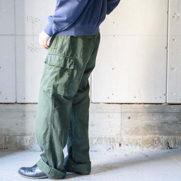 1990s German police green color cotton × poly cargo pants -black dyed-