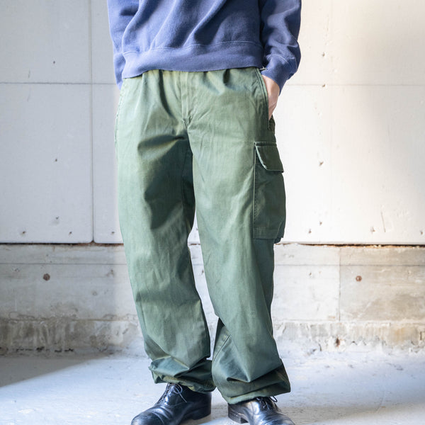 1990s German police green color cotton × poly cargo pants -black dyed-