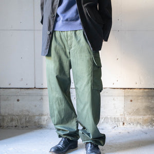 1990s German police green color cotton × poly cargo pants -black dyed-