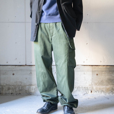 1990s German police green color cotton × poly cargo pants -black dyed-