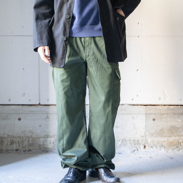 1990s German police green color cotton × poly cargo pants -black dyed-