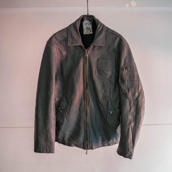 1970-90s French military pilot leather jacket -gray color-