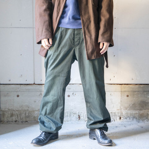 1990s German police green color cotton × poly pants -black dyed-