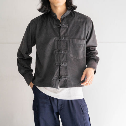 around 1990s black × gray color fake suede china shirt
