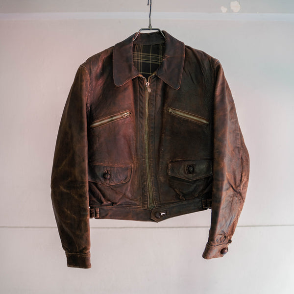 1930-40s France brown hartmann leather short jacket