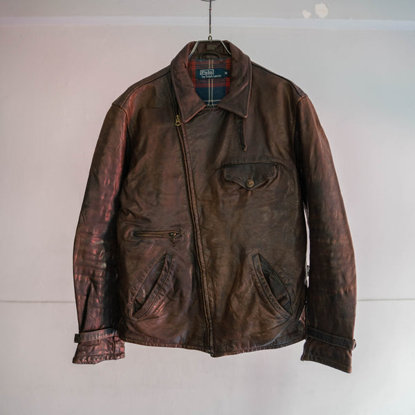 1980-90s Ralph Lauren brown leather motorcycle jacket