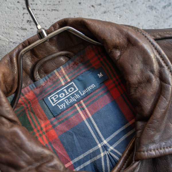 1980-90s Ralph Lauren brown leather motorcycle jacket