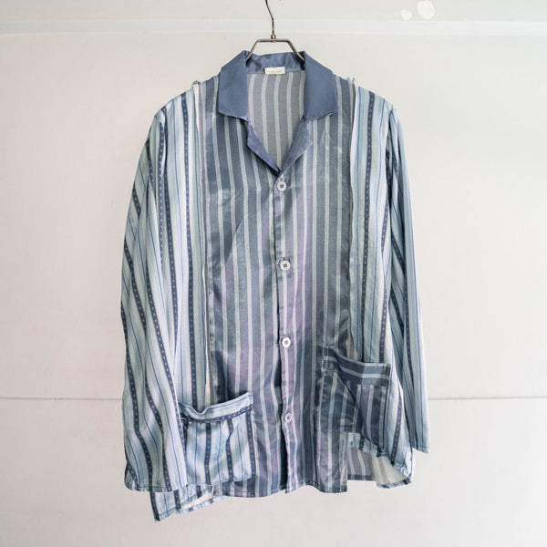 blue × light blue docking stripe pajama shirt -2