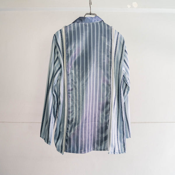 blue × light blue docking stripe pajama shirt -2