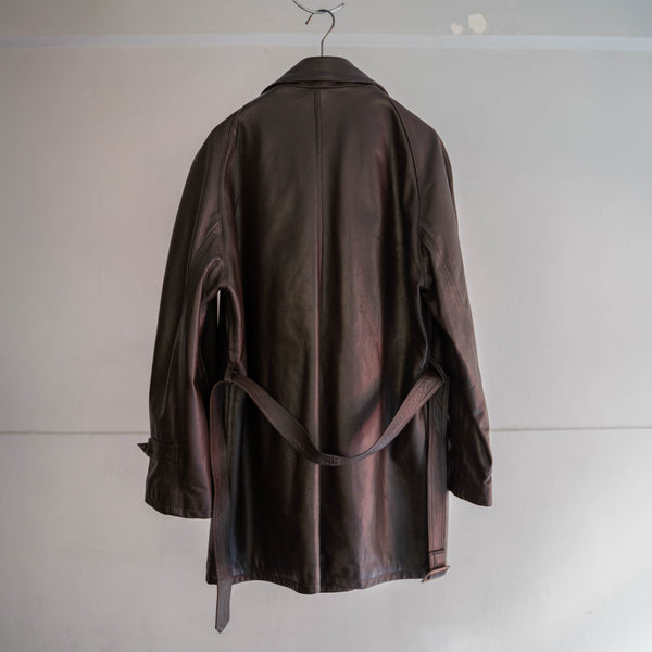 1960-70s Frence aviator style brown double breasted leather coat 'dead stock'