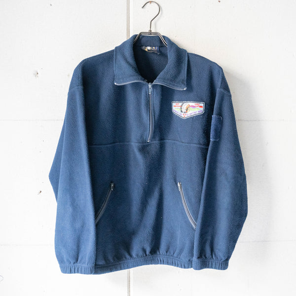 around 1990s Italy navy color fleece half zip smock