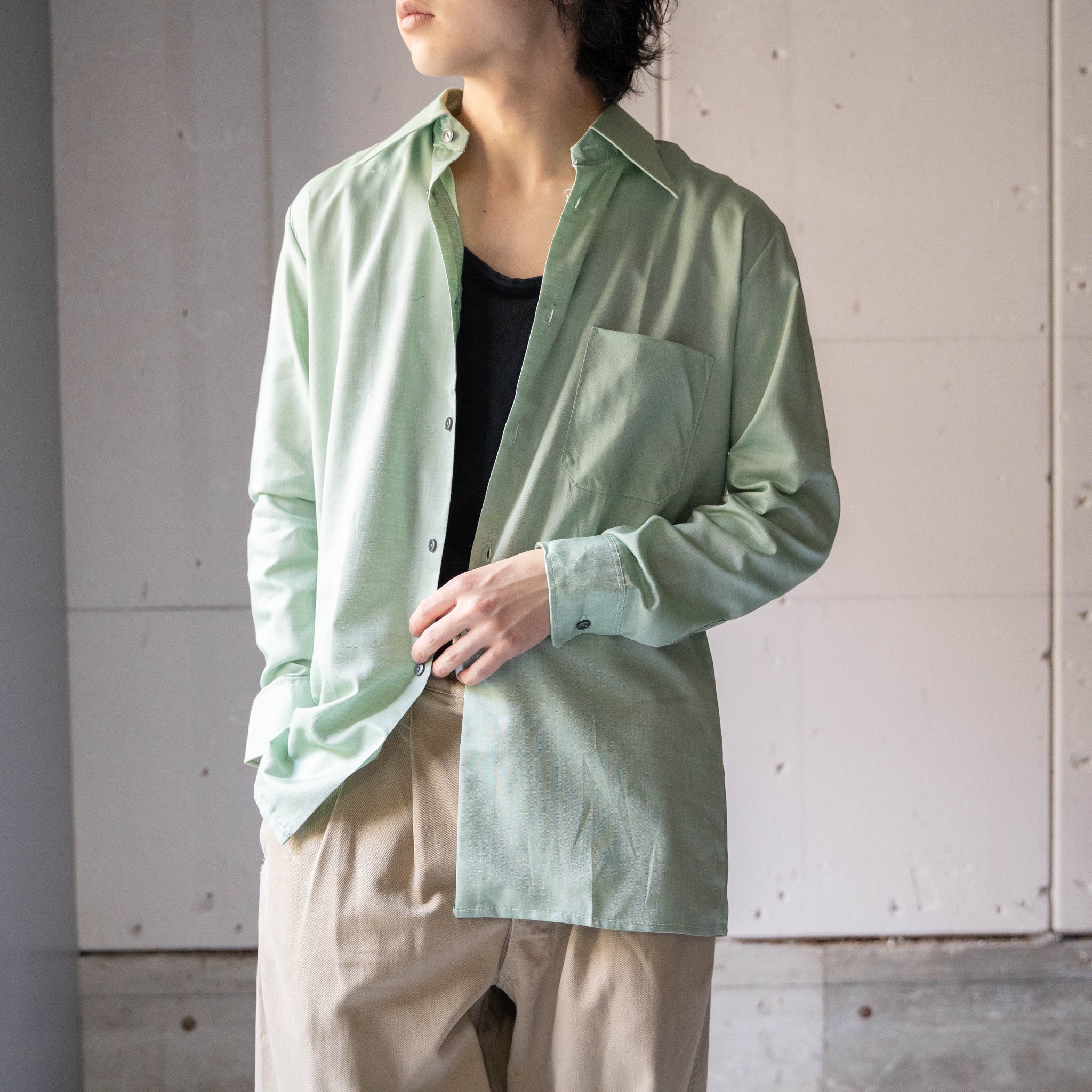 around1970s Germany light green big collar shirt "dead stock"