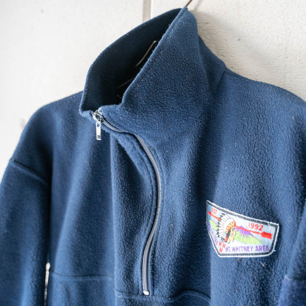 around 1990s Italy navy color fleece half zip smock