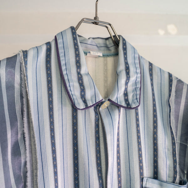 blue × light blue docking stripe pajama shirt -1