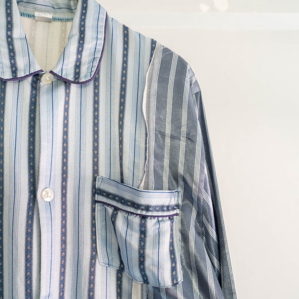 blue × light blue docking stripe pajama shirt -1