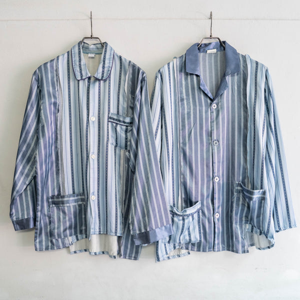 blue × light blue docking stripe pajama shirt -2
