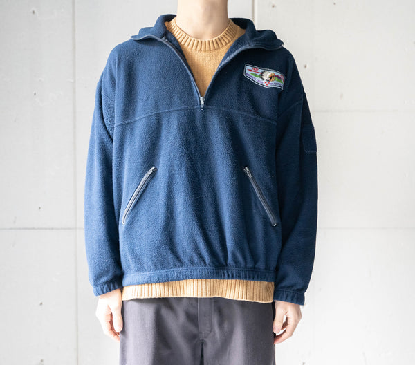 around 1990s Italy navy color fleece half zip smock